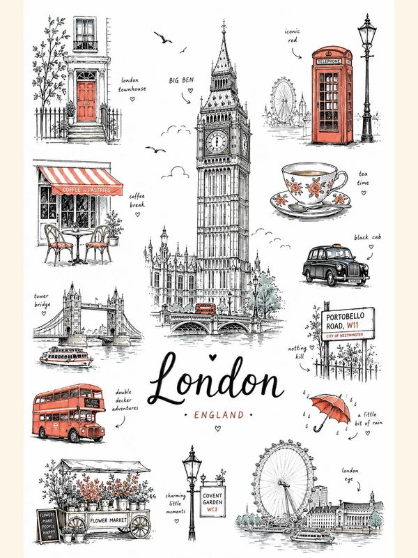 Hand-drawn London travel illustration