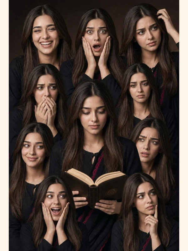 Adult reading portrait and expressive face collage